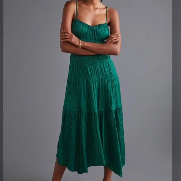 Green Anthropologie Dresses Anthropologie Ruched Slip Dress- Emerald Green
